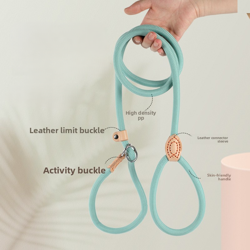 Macaron Color Heavy Duty Rope Slip Leash with Adjustable Leather Stopper for Dog Training