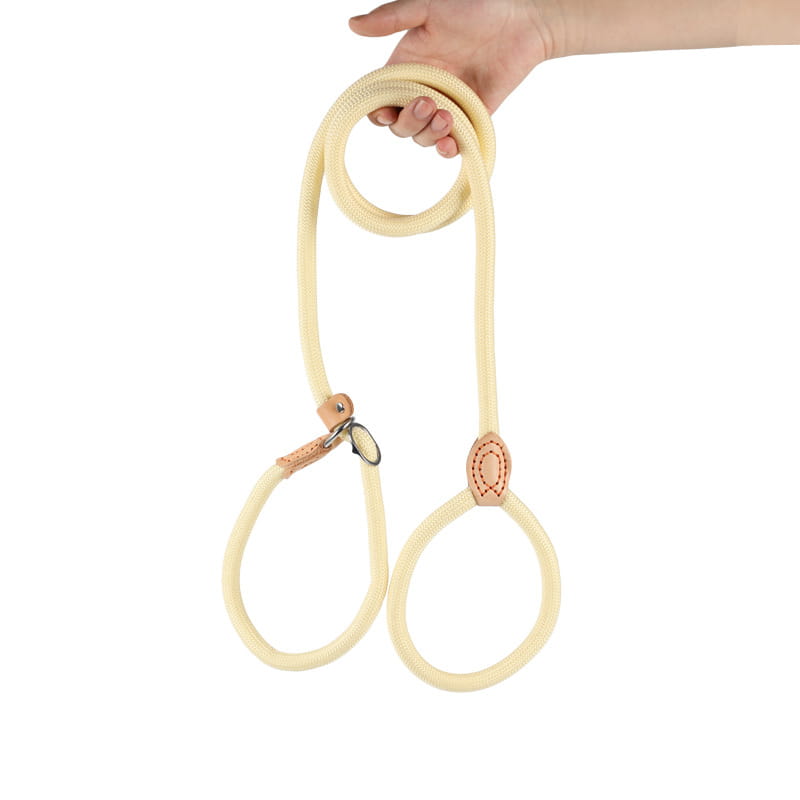 Macaron Color Heavy Duty Rope Slip Leash with Adjustable Leather Stopper for Dog Training