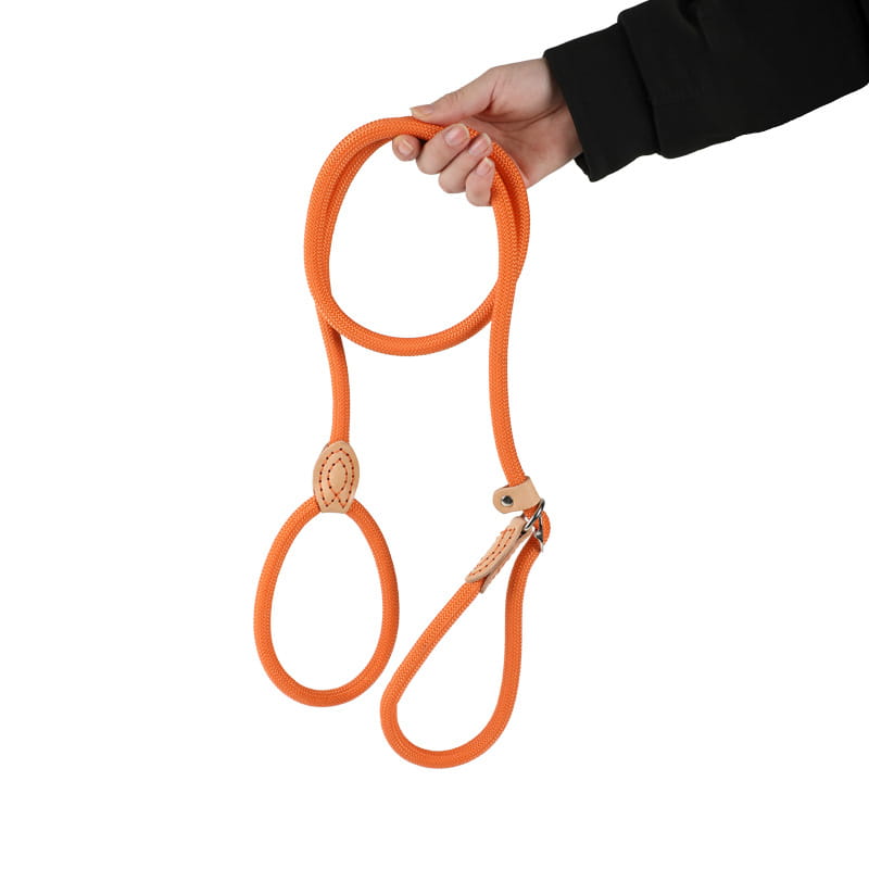 Macaron Color Heavy Duty Rope Slip Leash with Adjustable Leather Stopper for Dog Training