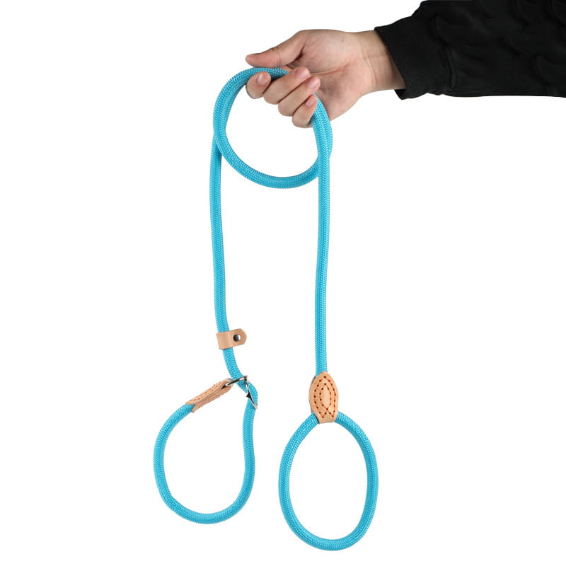 Macaron Color Heavy Duty Rope Slip Leash with Adjustable Leather Stopper for Dog Training