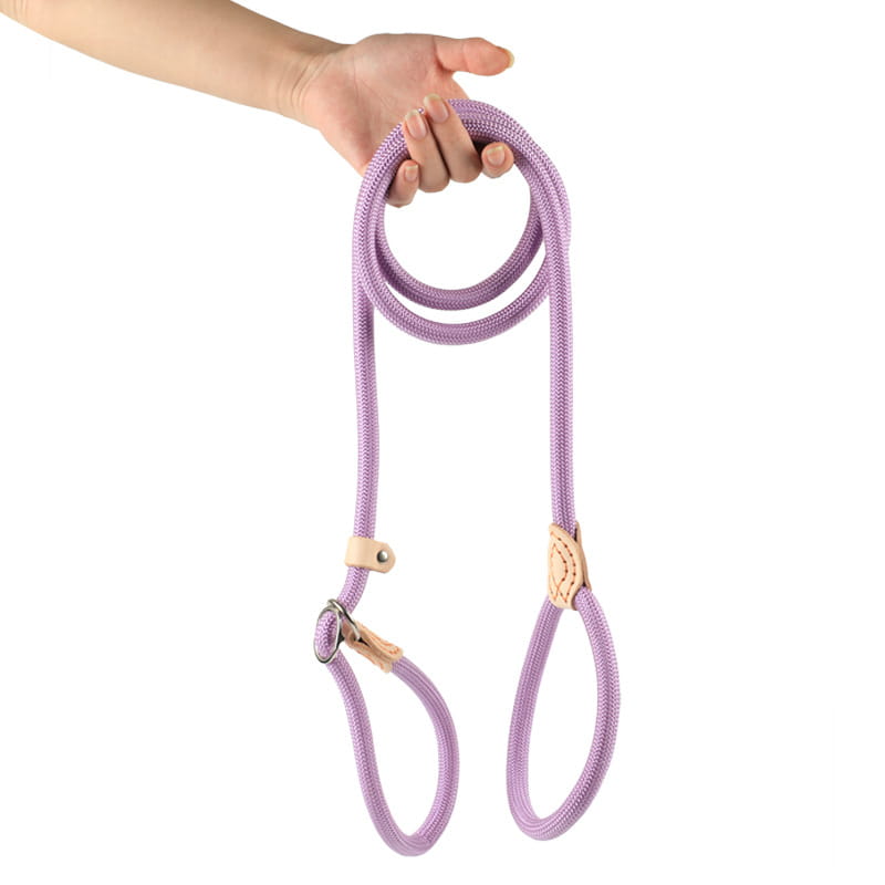 Macaron Color Heavy Duty Rope Slip Leash with Adjustable Leather Stopper for Dog Training