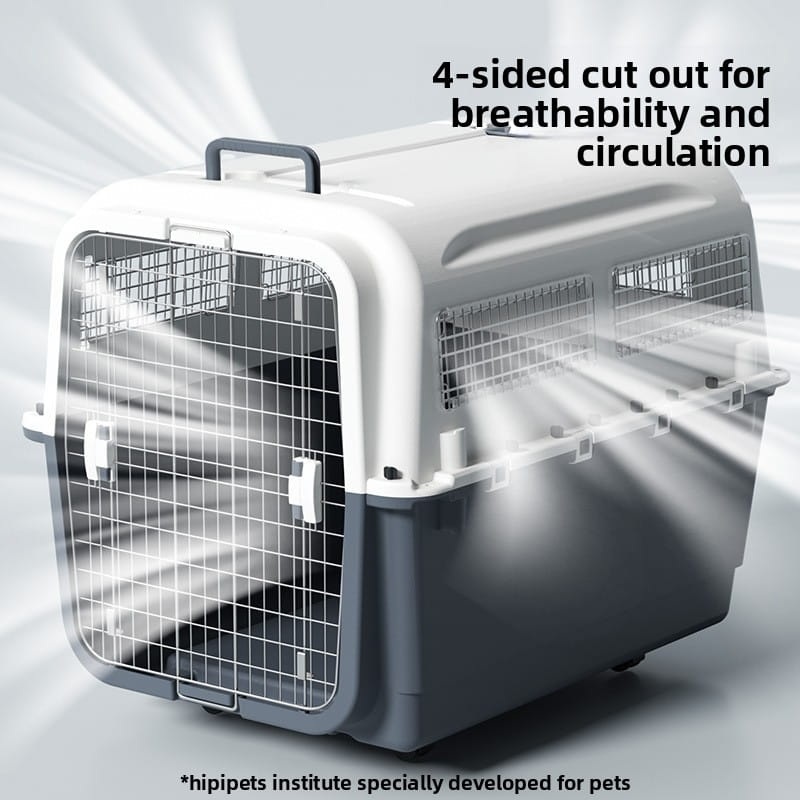 Portable Large Dog Kennel with Wheels - Breathable 4-Sided Ventilation & Impact Resistant Travel Cage