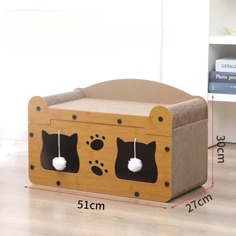 Premium Wooden Cat Scratcher House Series - Multi-Style Corrugated Cat Furniture & Condo