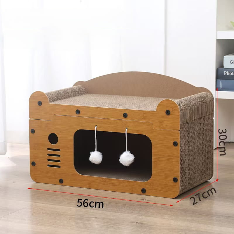 Premium Wooden Cat Scratcher House Series - Multi-Style Corrugated Cat Furniture & Condo