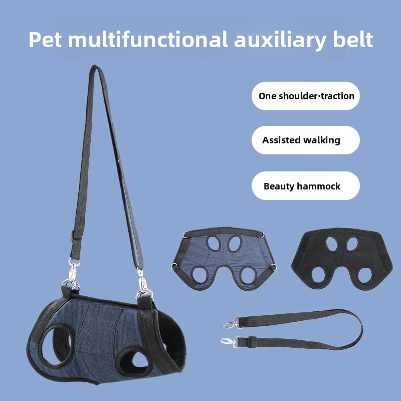 4-in-1 Multifunctional Pet Support Harness - Grooming Hammock, Walking Aid & Carrier Sling (Breathable Denim)