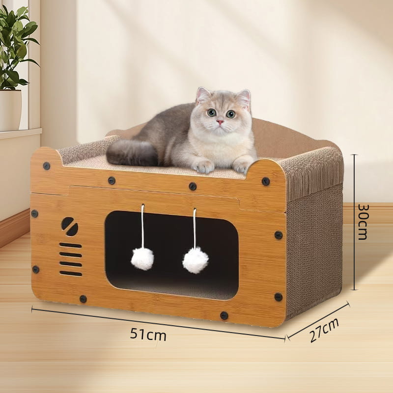 Premium Wooden Cat Scratcher House Series - Multi-Style Corrugated Cat Furniture & Condo