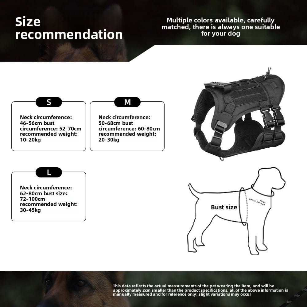 Adjustable Outdoor Dog Training Vest - Breathable Oxford Tactical Harness for Large Dogs (Hiking & Walking)