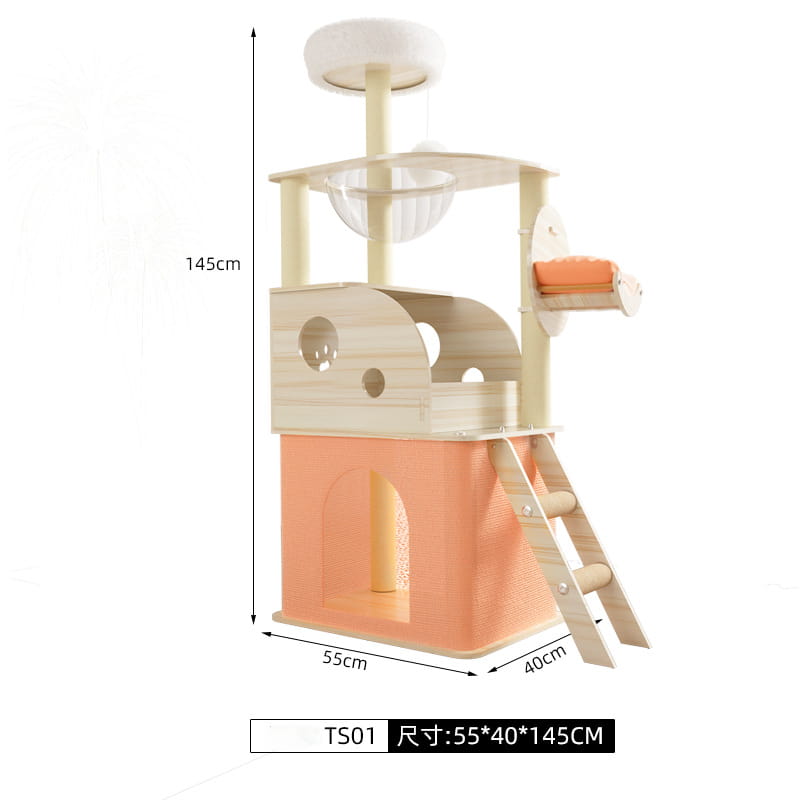 Modern Oxford Cloth Cat Tree Tower with Acrylic Space Capsule & Double Condos