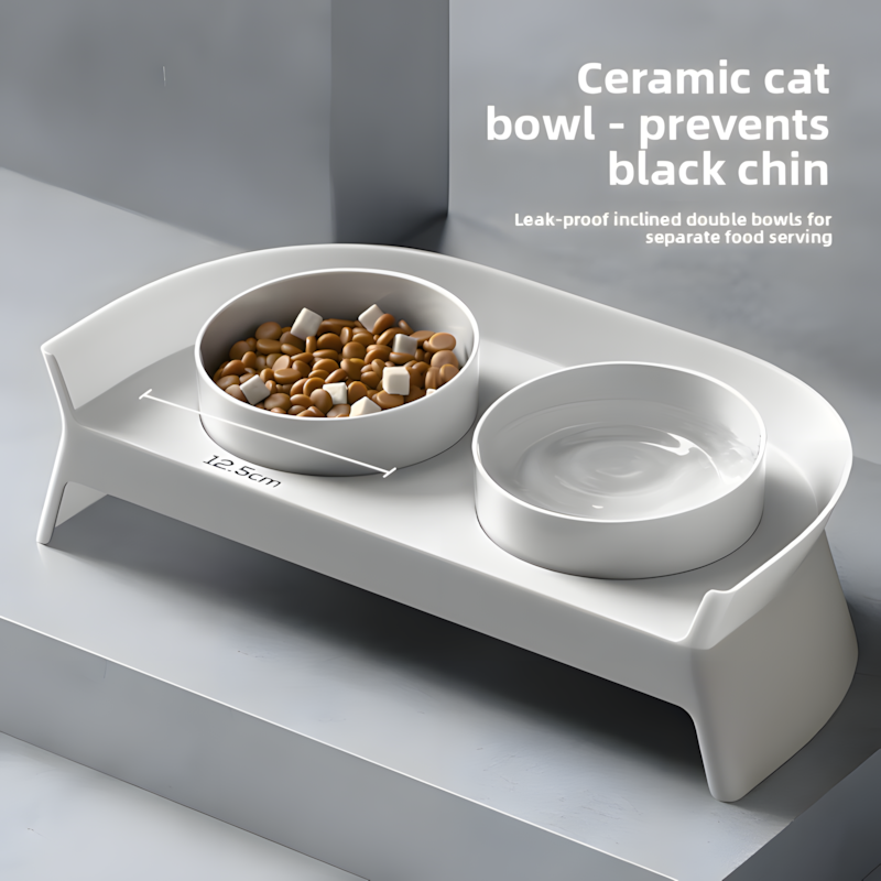 Elevated Ceramic Double Cat Bowls with Stand - Anti-Black Chin & Spine Protection Feeder (38cm)