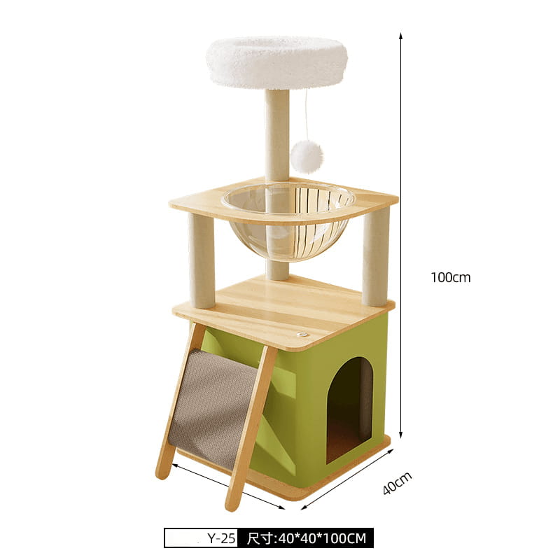 Modern Oxford Cloth Cat Tree Tower with Acrylic Space Capsule & Double Condos