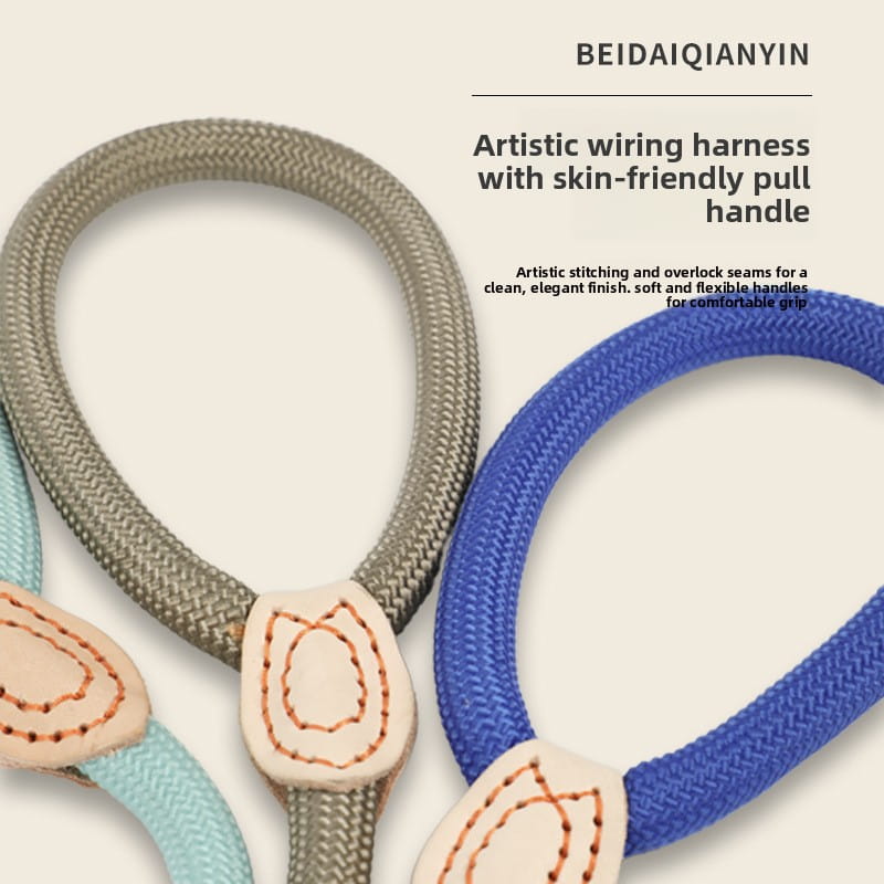 Macaron Color Heavy Duty Rope Slip Leash with Adjustable Leather Stopper for Dog Training