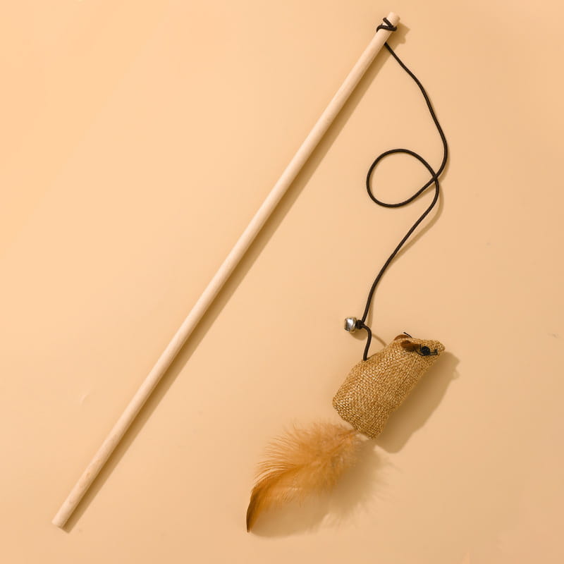 Handcrafted Wooden Cat Teaser Wand - Durable Natural Hemp Toy