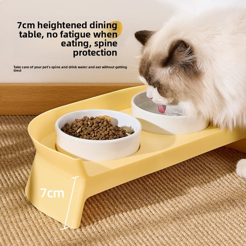 Elevated Ceramic Double Cat Bowls with Stand - Anti-Black Chin & Spine Protection Feeder (38cm)