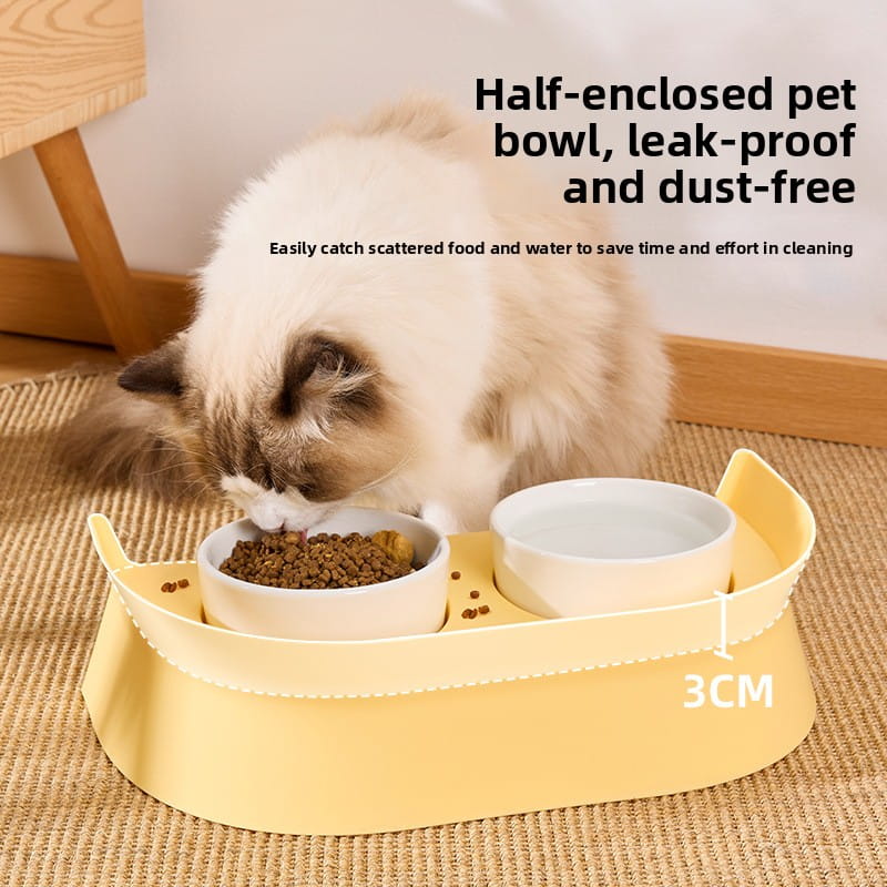 Elevated Ceramic Double Cat Bowls with Stand - Anti-Black Chin & Spine Protection Feeder (38cm)