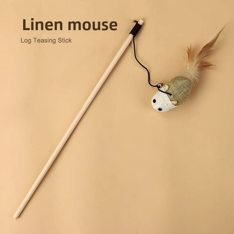 Handcrafted Wooden Cat Teaser Wand - Durable Natural Hemp Toy