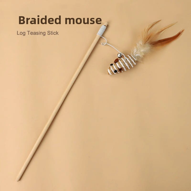 Handcrafted Wooden Cat Teaser Wand - Durable Natural Hemp Toy