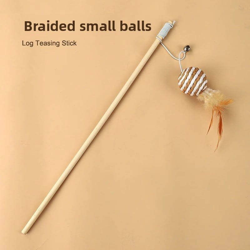 Handcrafted Wooden Cat Teaser Wand - Durable Natural Hemp Toy