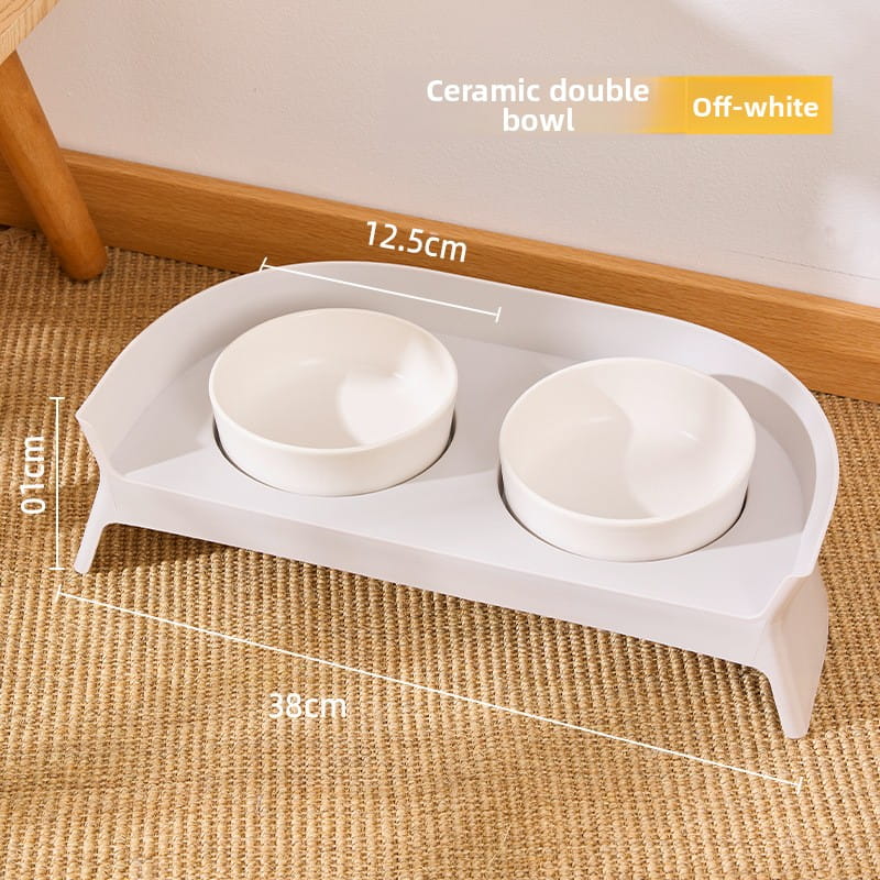 Elevated Ceramic Double Cat Bowls with Stand - Anti-Black Chin & Spine Protection Feeder (38cm)