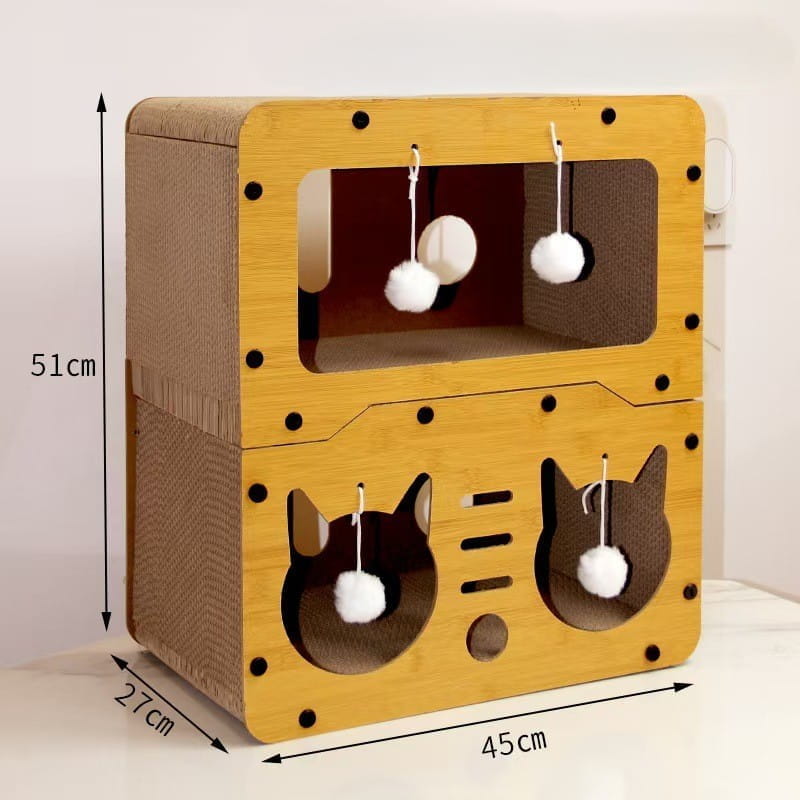 Premium Wooden Cat Scratcher House Series - Multi-Style Corrugated Cat Furniture & Condo