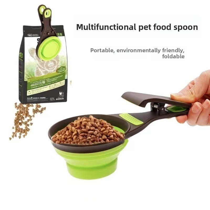 Wholesale Foldable Dog Feeding Shovel with Sealing Clip | Custom Logo OEM Silicone Food Scoop