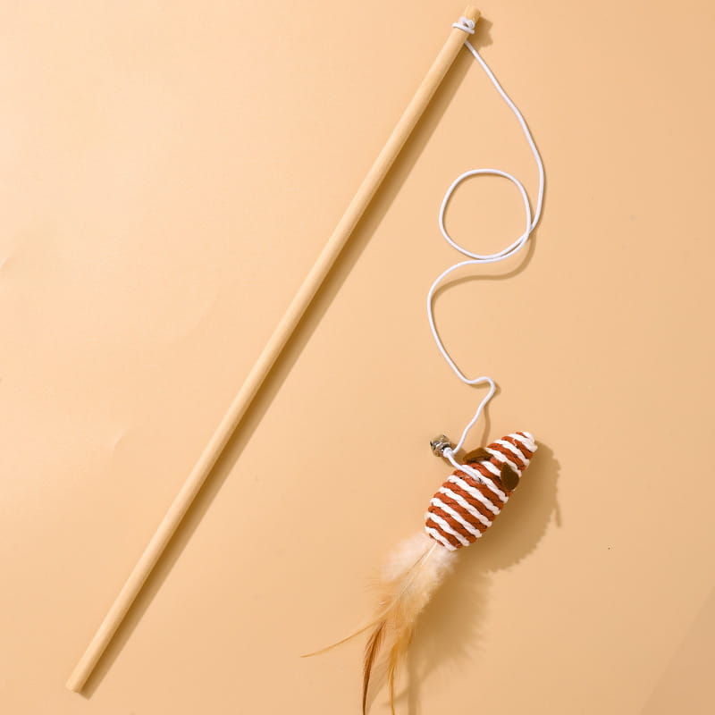 Handcrafted Wooden Cat Teaser Wand - Durable Natural Hemp Toy