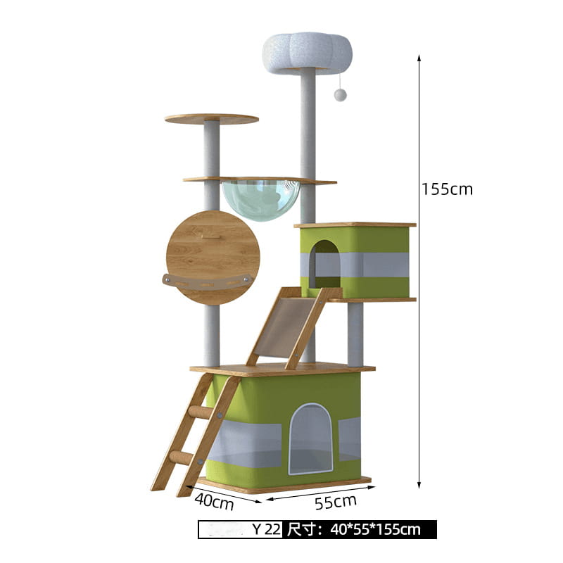 Modern Oxford Cloth Cat Tree Tower with Acrylic Space Capsule & Double Condos