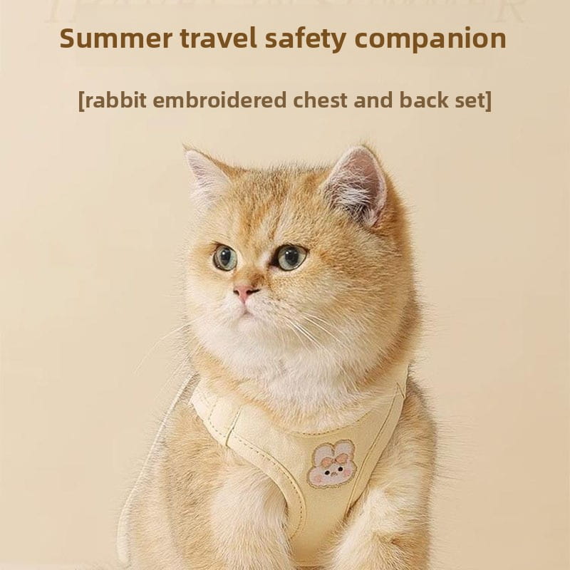 Cute Rabbit Embroidered Breathable Mesh Cat Harness & Leash Set - Escape Proof Vest (Limited Time Offer)
