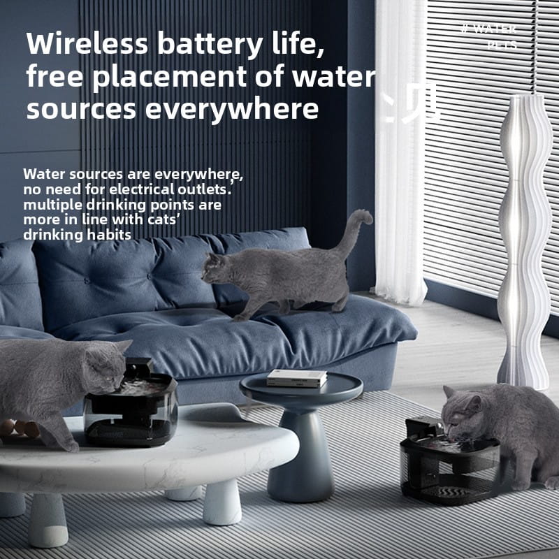 Cordless Automatic Cat Water Dispenser with Motion Sensor - Battery Life & Stainless Steel