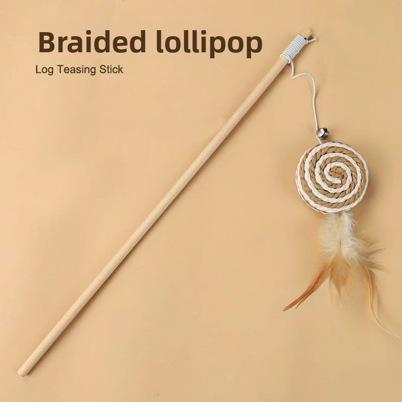 Handcrafted Wooden Cat Teaser Wand - Durable Natural Hemp Toy