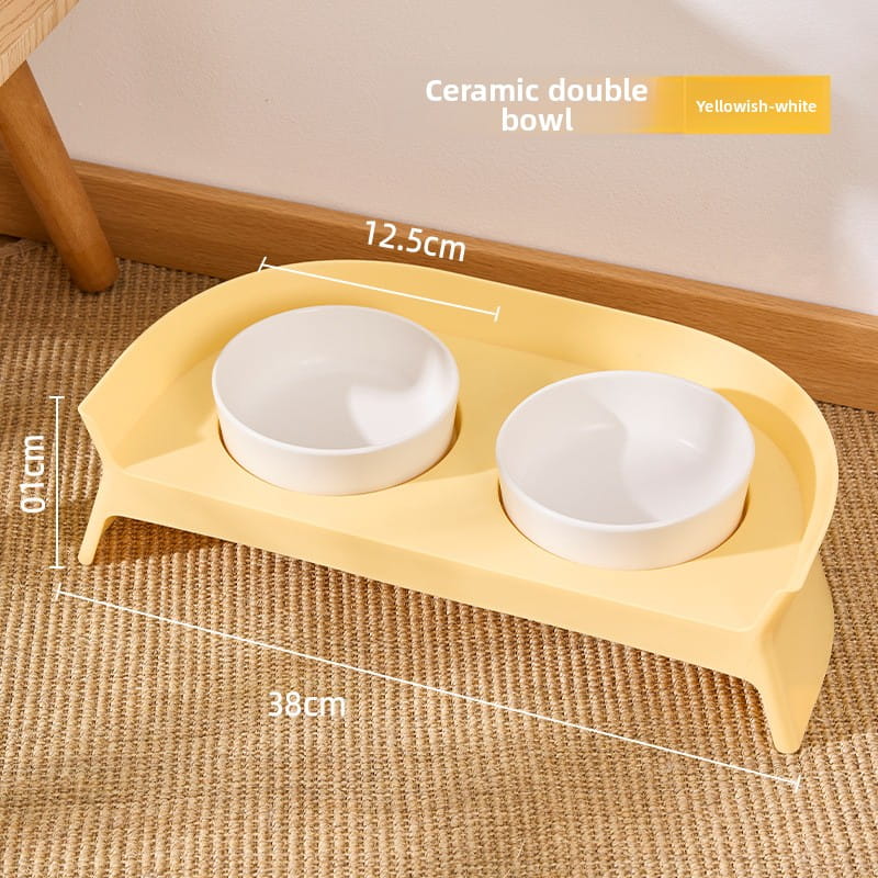 Elevated Ceramic Double Cat Bowls with Stand - Anti-Black Chin & Spine Protection Feeder (38cm)