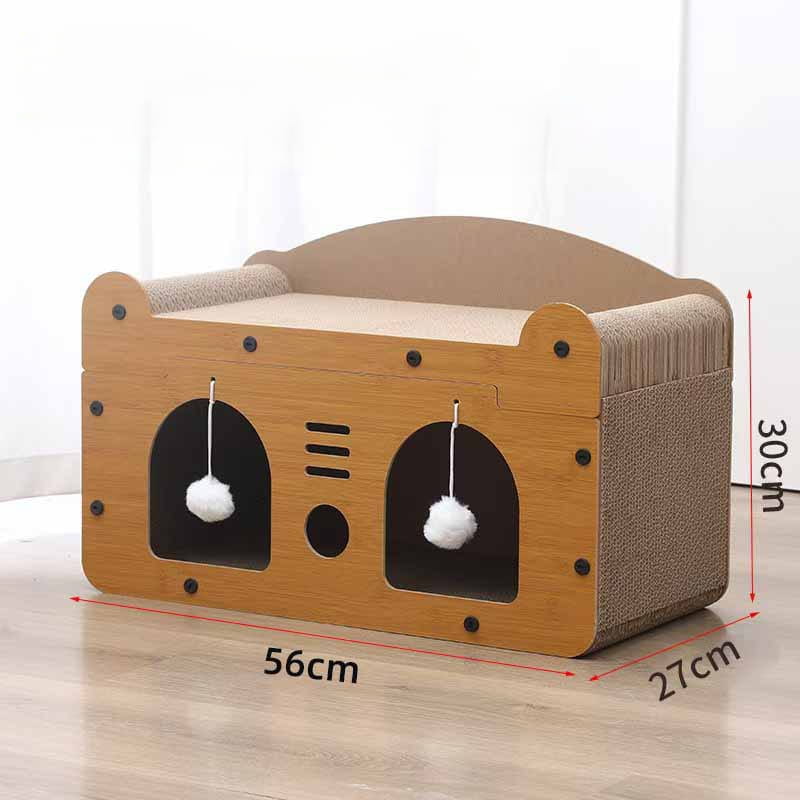 Premium Wooden Cat Scratcher House Series - Multi-Style Corrugated Cat Furniture & Condo