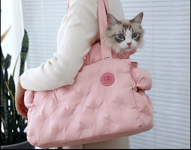 Soft Cloud Puffer Pet Carrier - Winter Warm Quilted Shoulder Bag for Cats & Small Dogs