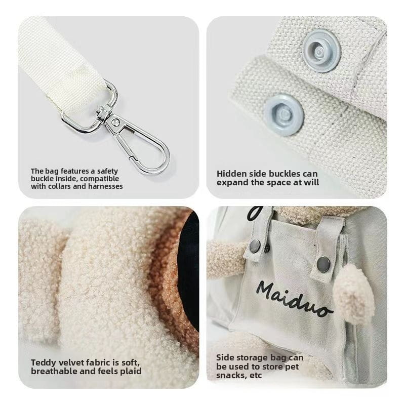 Cute 3D Bear Canvas Pet Carrier Tote - Breathable Head-Out Cat Shoulder Bag (Lightweight)