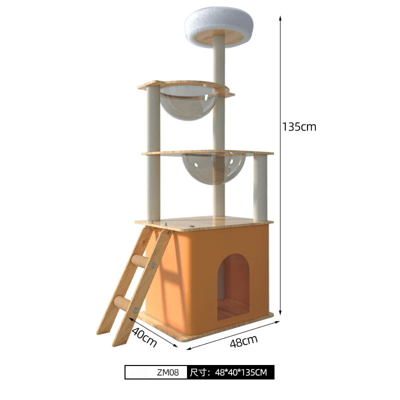 Modern Oxford Cloth Cat Tree Tower with Acrylic Space Capsule & Double Condos