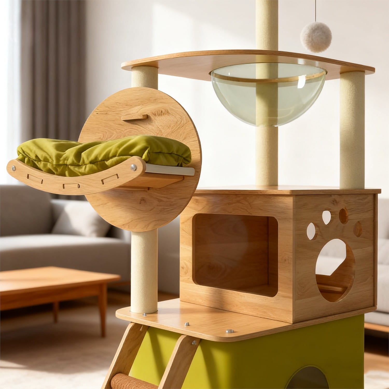 Modern Oxford Cloth Cat Tree Tower with Acrylic Space Capsule & Double Condos