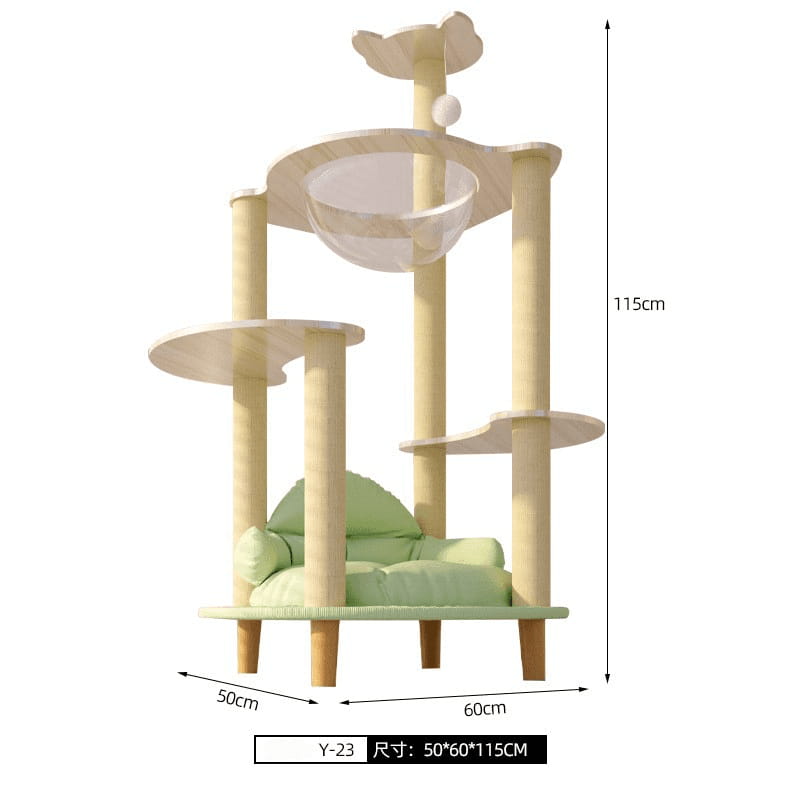 Modern Oxford Cloth Cat Tree Tower with Acrylic Space Capsule & Double Condos