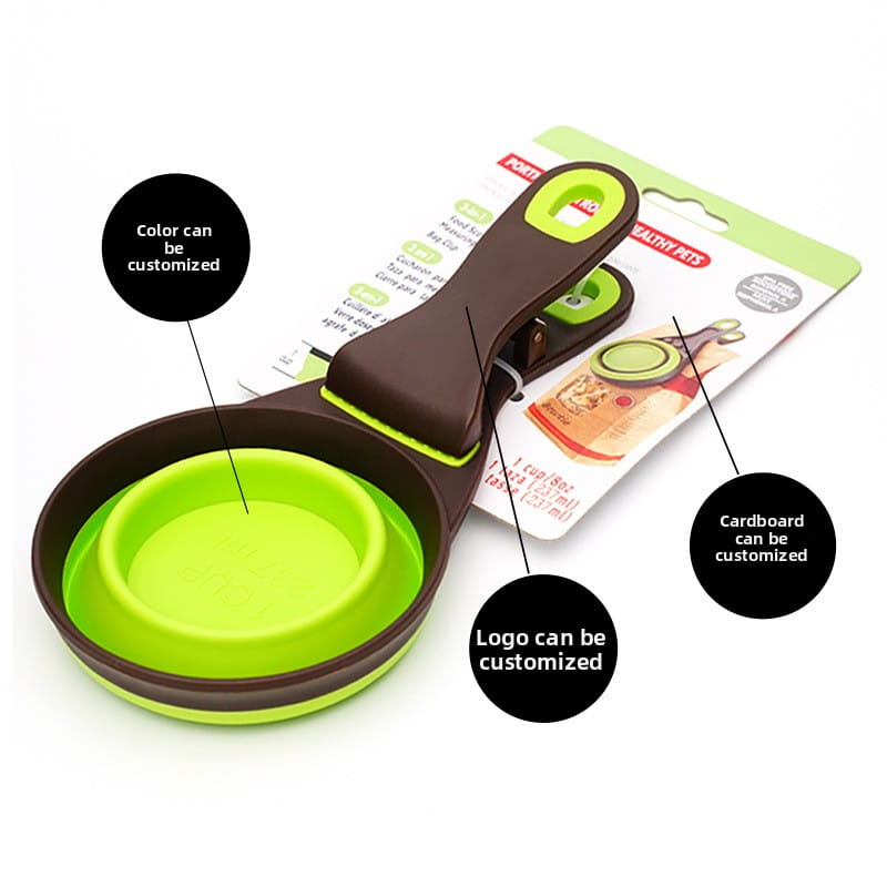 Wholesale Foldable Dog Feeding Shovel with Sealing Clip | Custom Logo OEM Silicone Food Scoop